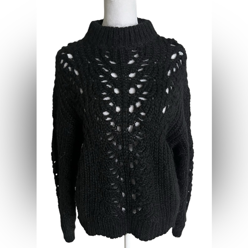 IRO Black Mock Turtle Neck Sweater with Intricate Openwork